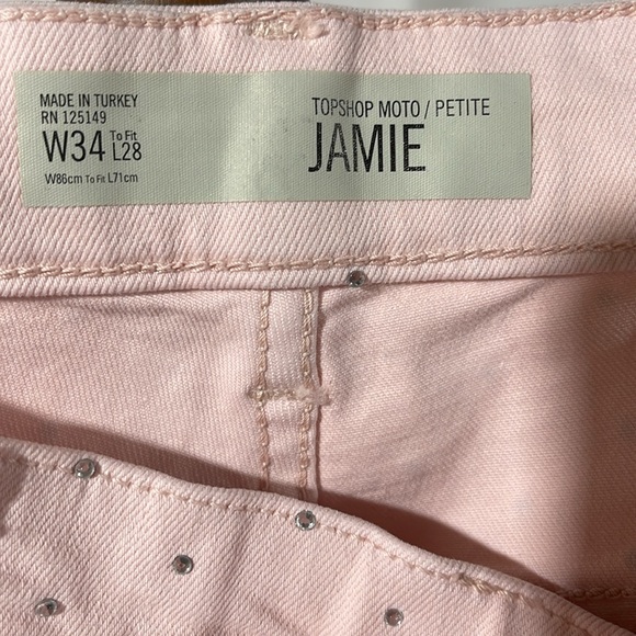 TOPSHOP PETITE ROCKABILLY PINK RHINESTONED ANKLE GRAZER JEANS 34/28 NEW - Picture 3 of 8